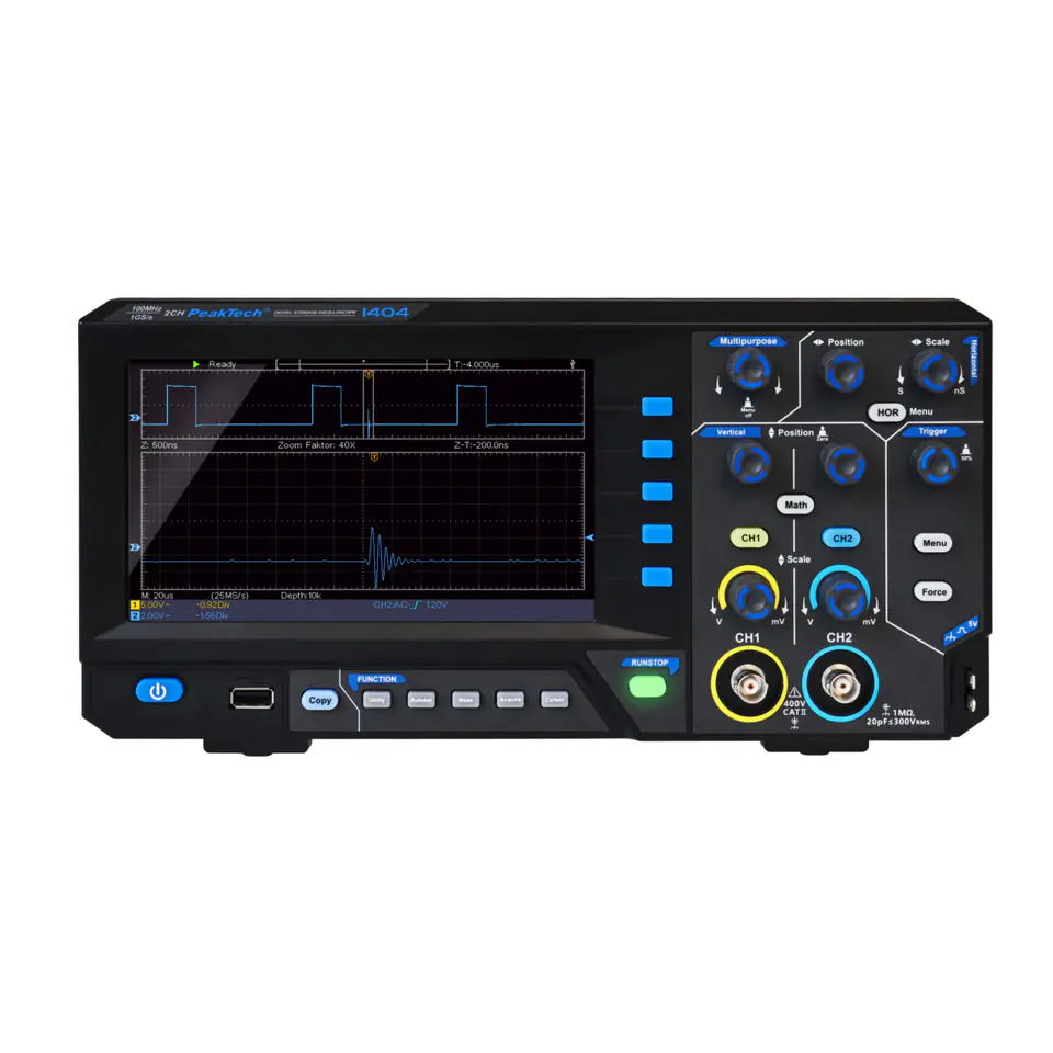 ⁨Oscyloskop cyfrowy 2CH 100MHz 1GS/s PeakTech 1404⁩ w sklepie Wasserman.eu