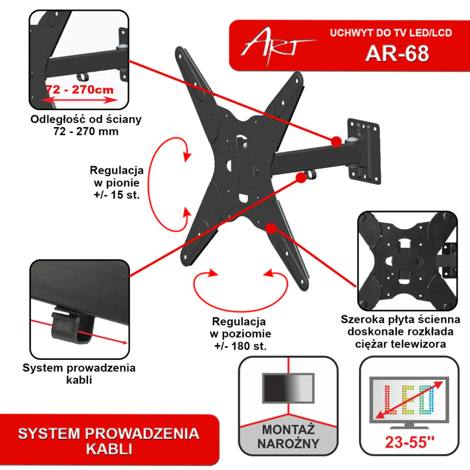 ⁨Uchwyt  do telewizora  ART AR-68  (23-55" 30kg)⁩ at Wasserman.eu