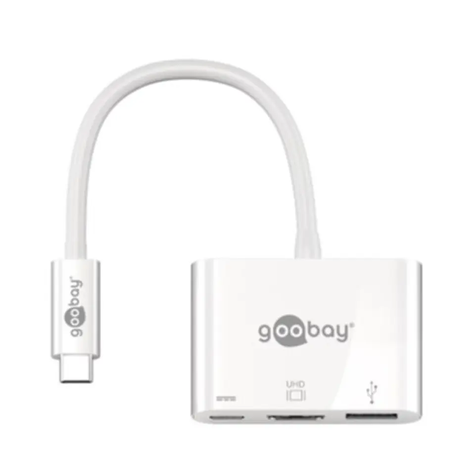 ⁨Goobay USB-C™ to HDMI/USB-C/USB-A 3.0 Multiport Adapter White⁩ w sklepie Wasserman.eu