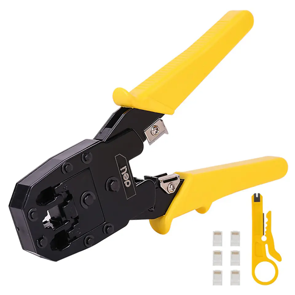 ⁨Deli Tools EDL2468, 4/6/8P, RJ45/RJ14/RJ12/RJ9 Ethernet connector crimping pliers (yellow)⁩ at Wasserman.eu