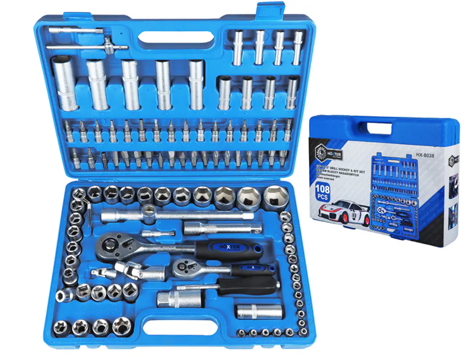 ⁨Tool set HX-8038, 6-22 mm, 108-elem. HQ socket wrenches, bits, torxes, hex keys. (1LM)⁩ at Wasserman.eu