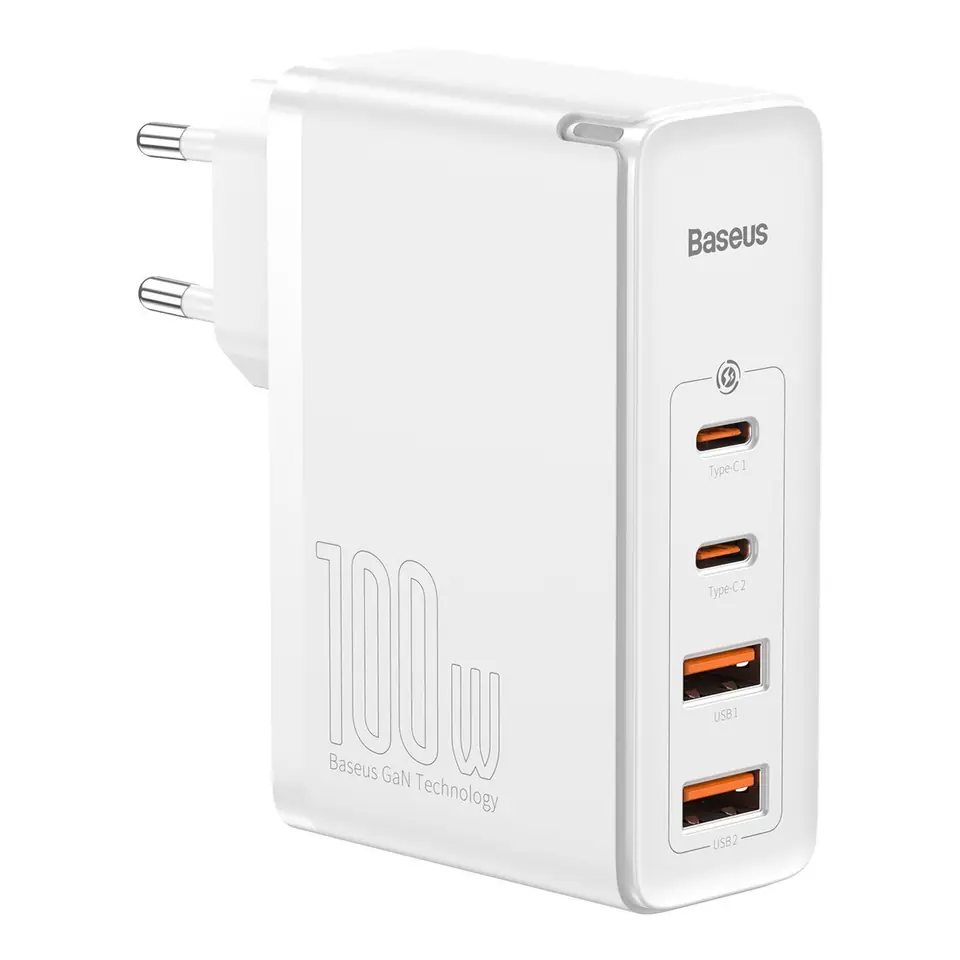 ⁨Ładowarka sieciowa Baseus GaN2 Pro, 2x USB + 2x USB-C, 100W, EU (biała)⁩ w sklepie Wasserman.eu