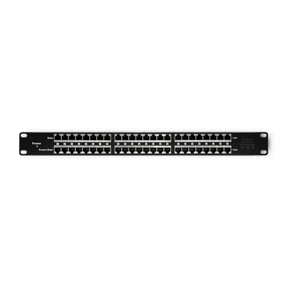 ⁨Patch panel RACK 48V, 24 ports, Passive PoE Injector | 1000m | black⁩ at Wasserman.eu