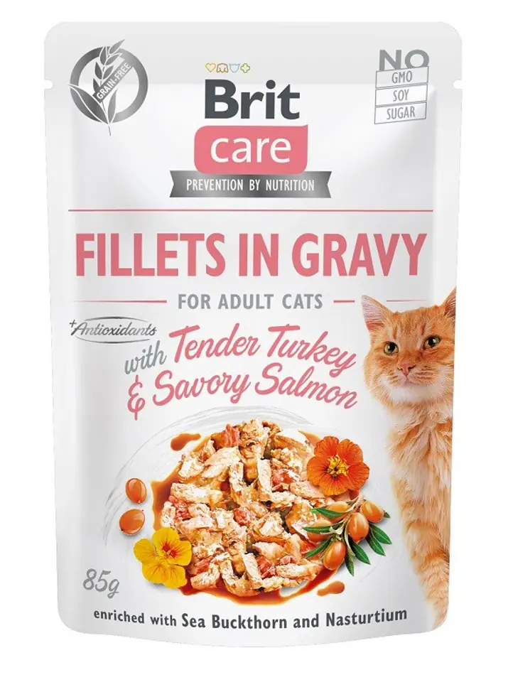 ⁨Brit Care Cat Fillets In Gravy Turkey&Salmon 85g⁩ w sklepie Wasserman.eu