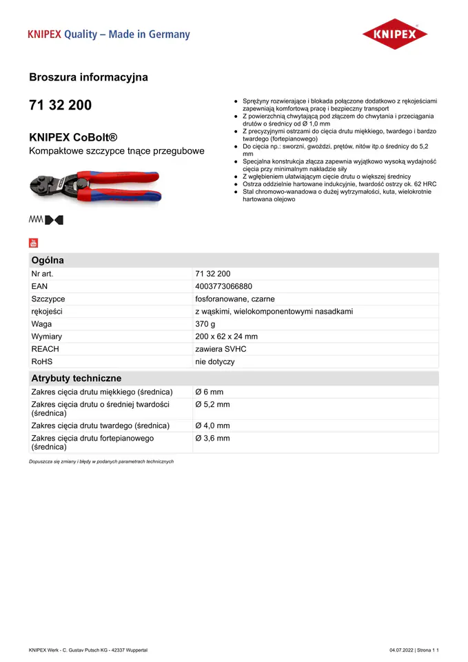 ⁨COMPACT ARTICULATED CUTTING PLIERS COBOLT 200MM⁩ at Wasserman.eu