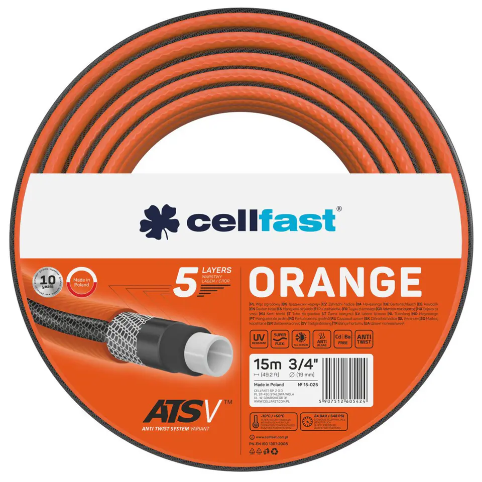 ⁨Wąż ogrodowy Cellfast Orange ATSV 3/4" 15m⁩ w sklepie Wasserman.eu
