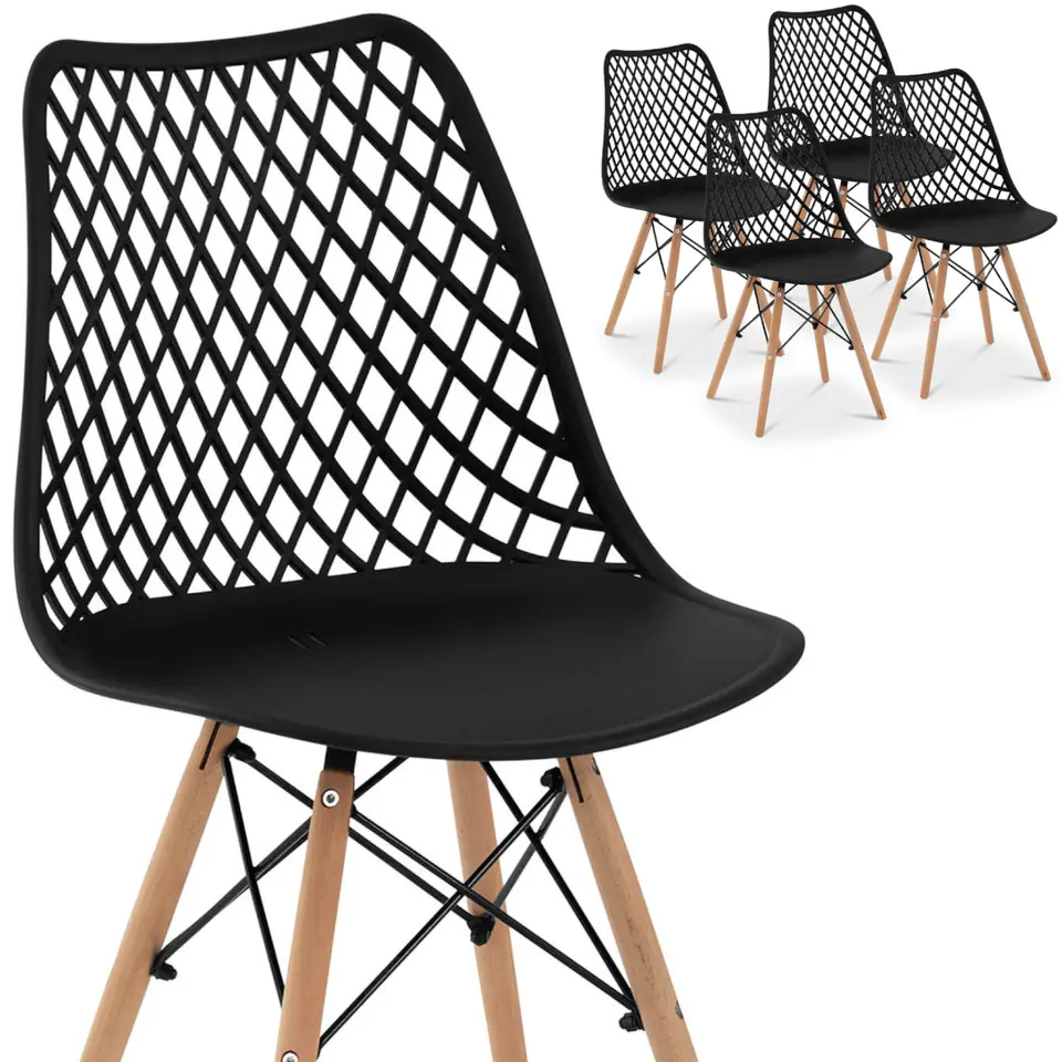 ⁨Openwork Scandinavian chair with wooden legs for the living room kitchen max. 150 kg 4 pcs.⁩ at Wasserman.eu