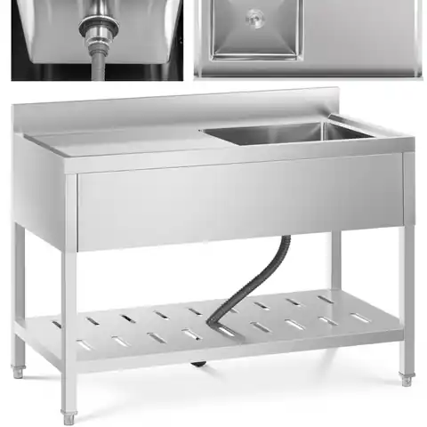 ⁨One-compartment gastronomic pool sink with shelf and right edge 120 x 60 x 94.5 cm⁩ at Wasserman.eu
