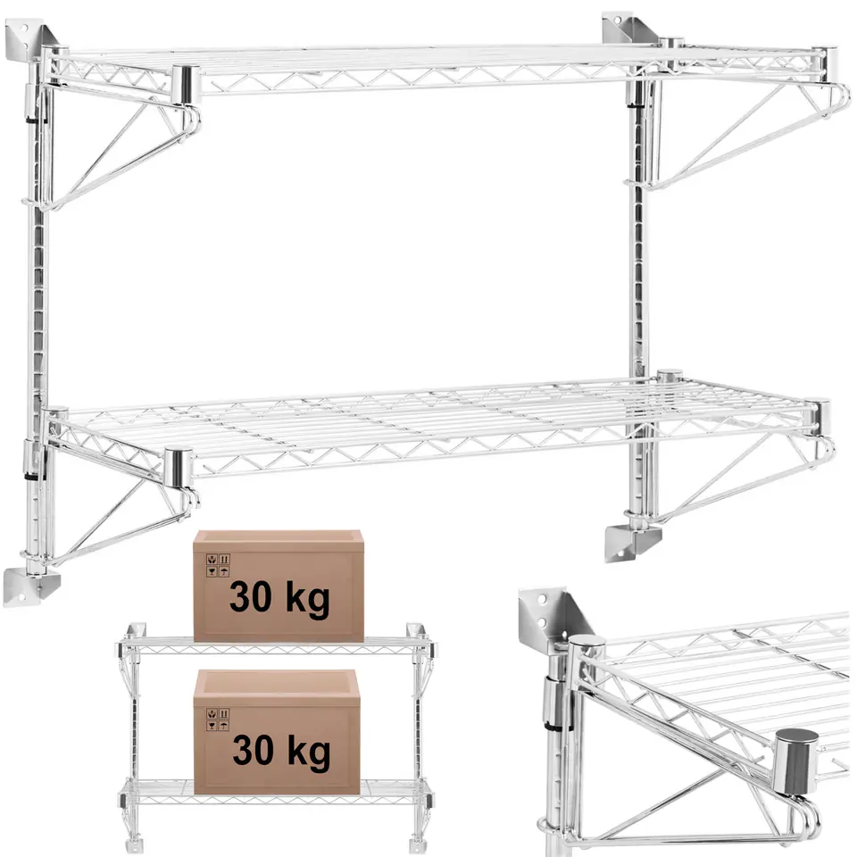 ⁨Półka druciana ścienna podwójna do 60 kg 90 x 35 x 60 cm⁩ w sklepie Wasserman.eu
