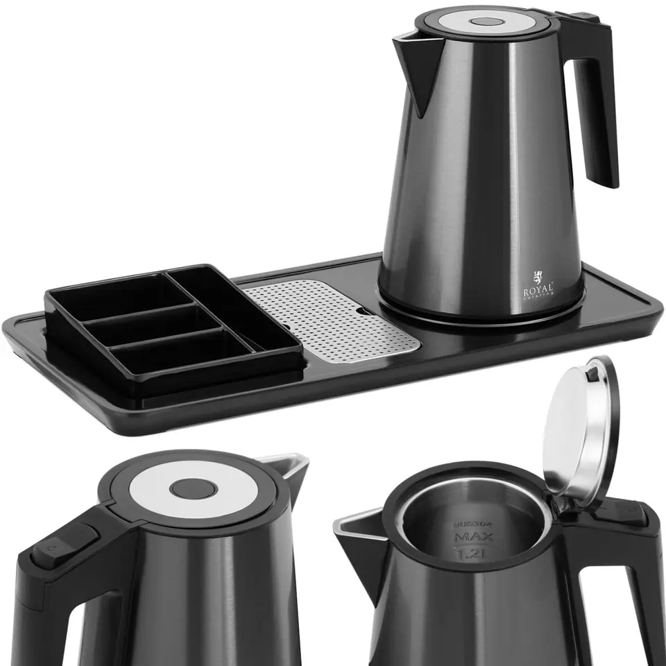 ⁨Hotel courtesy set electric kettle with tray 1.2 l 1800 W black⁩ at Wasserman.eu