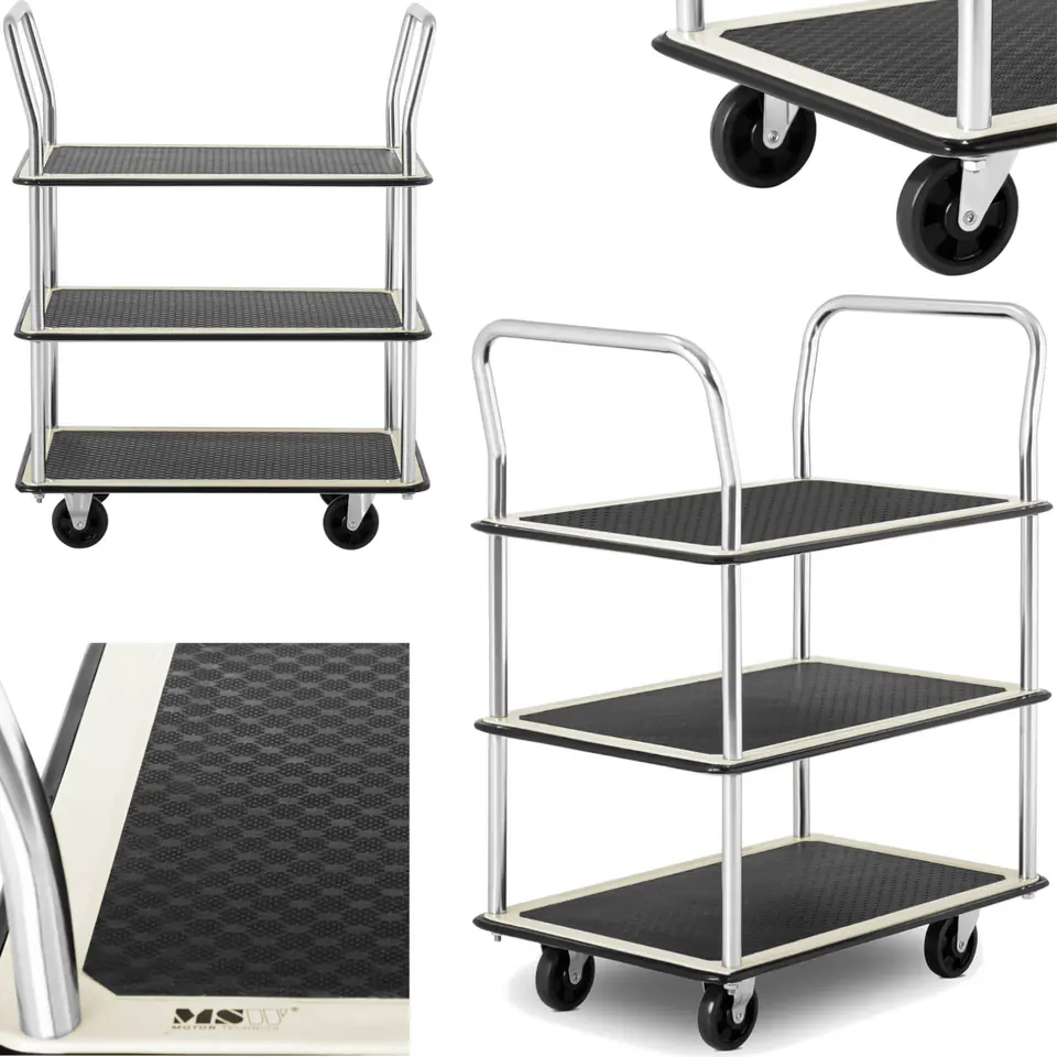 ⁨Transport shelf trolley with handles 3 shelves up to 150 kg 72 x 43 cm⁩ at Wasserman.eu