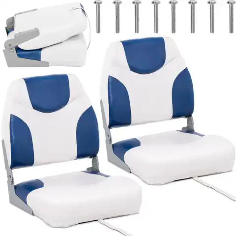 ⁨Fotel siedzisko składane do łodzi motorówki 50 x 42 x 51 cm biało-niebieskie 2 szt.⁩ w sklepie Wasserman.eu
