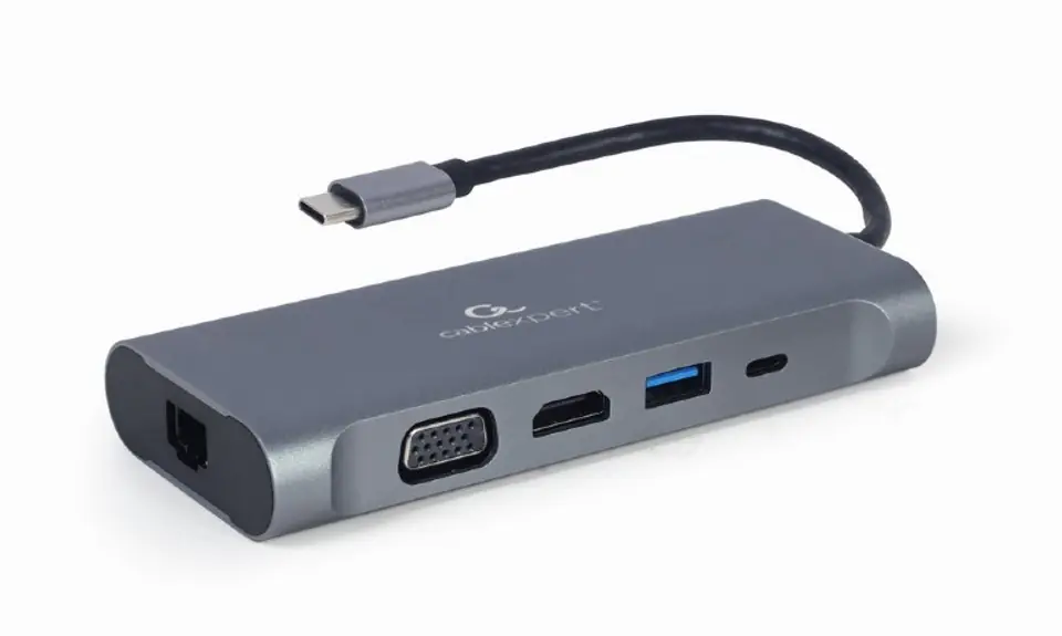 ⁨GEMBIRD MULTI ADAPTER USB TYPE-C 7 W 1 (HUB3.0 + HDMI + VGA + PD + CZYTNIK KART + DŹWIĘK STEREO), SZARY⁩ w sklepie Wasserman.eu