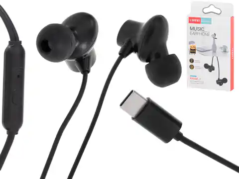 ⁨L-BRNO Słuchawki douszne przewodowe z mikrofonem typu c EP42 USB 120cm czarne⁩ w sklepie Wasserman.eu