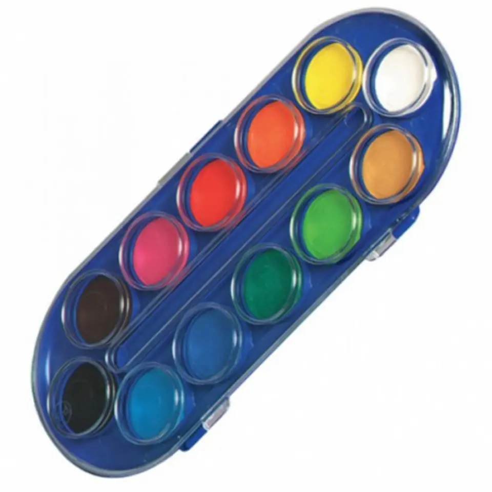 ⁨Watercolor paints in a plastic case – 12 locomotif colours⁩ at Wasserman.eu
