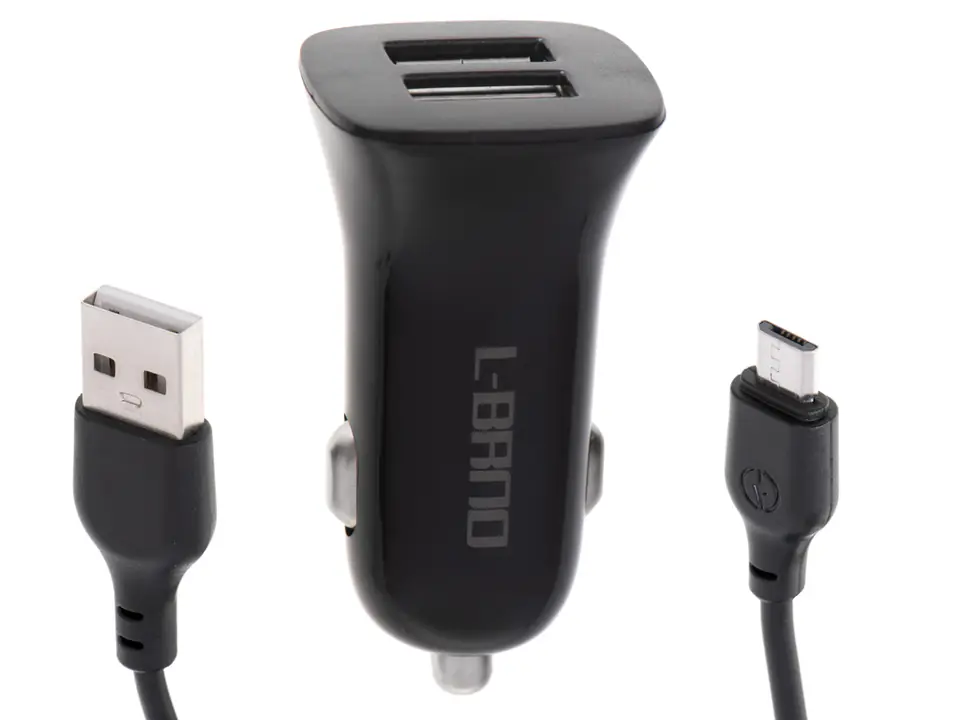 ⁨Car Charger Dual USB + micro Black⁩ at Wasserman.eu