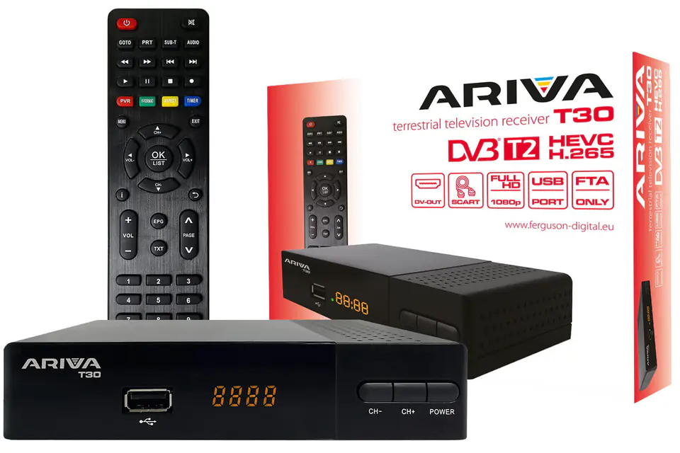 ⁨Dekoder DVB-T2 H.265 HEVC Ferguson Ariva T30⁩ w sklepie Wasserman.eu