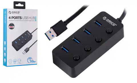 ⁨ORICO HUB USB 4X USB-A, passive POWER SWITCHES⁩ at Wasserman.eu