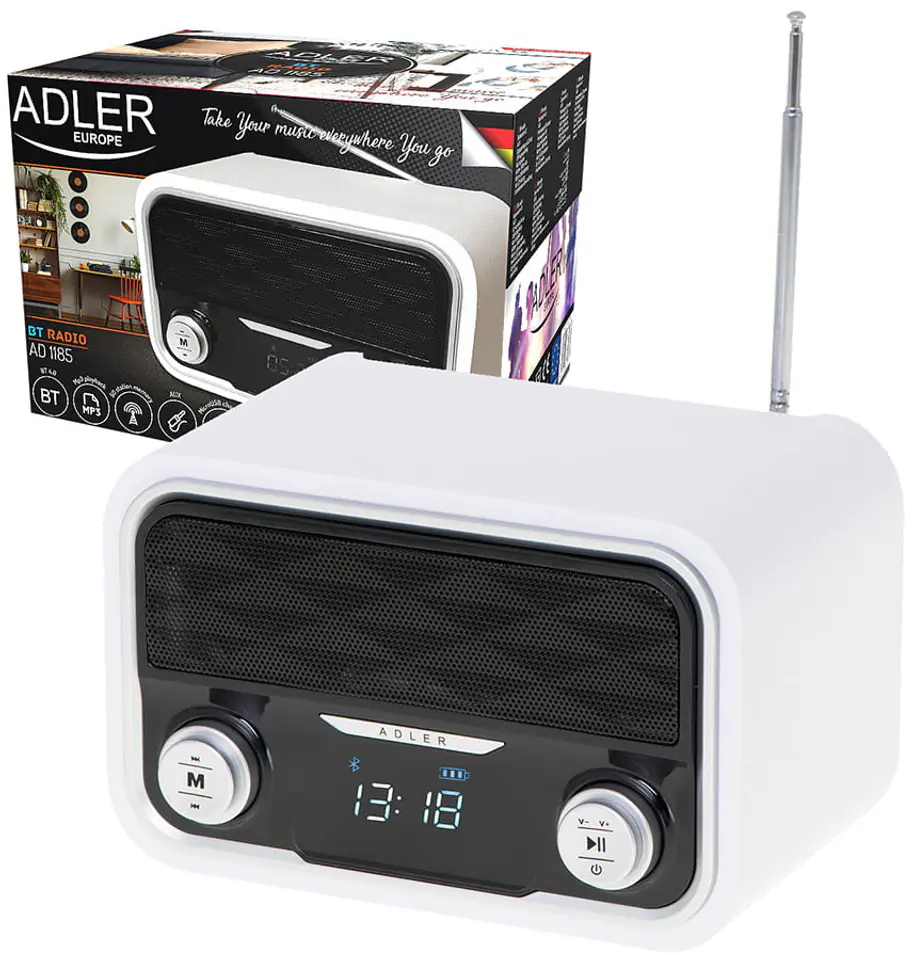 ⁨Radio Bluetooth Adler AD 1185 białe⁩ w sklepie Wasserman.eu