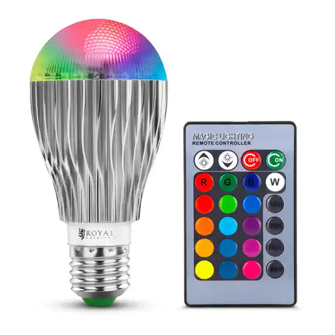 ⁨Żarówka LED RGB zmieniająca kolory 16 kolorów 5 trybów 5W + pilot⁩ w sklepie Wasserman.eu