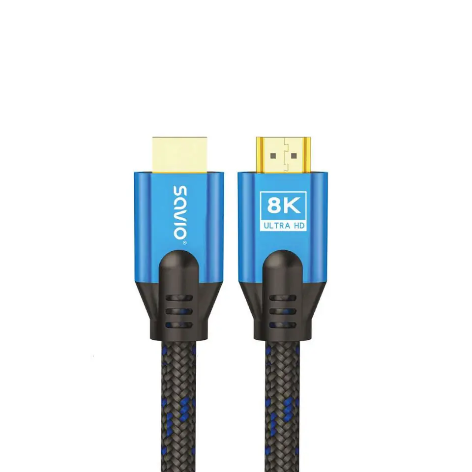 ⁨HDMI (M) v2.1 cable, 5m, 8K, copper, blue-black, golden tips, SAVIO CL-169⁩ at Wasserman.eu