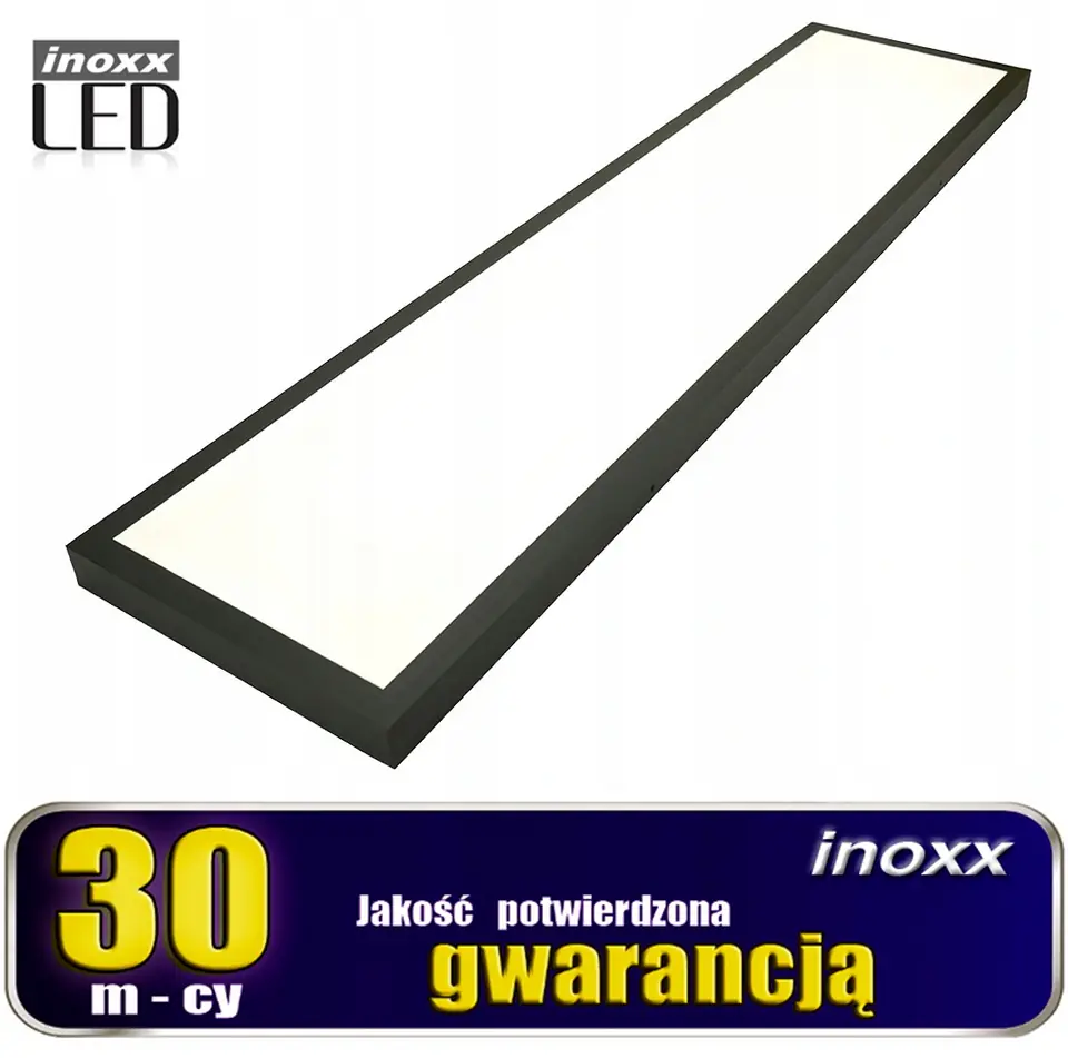 ⁨Panel led sufitowy 120x30 36w lampa slim kaseton 3000k ciepły+ ramka natynkowa czarna⁩ w sklepie Wasserman.eu