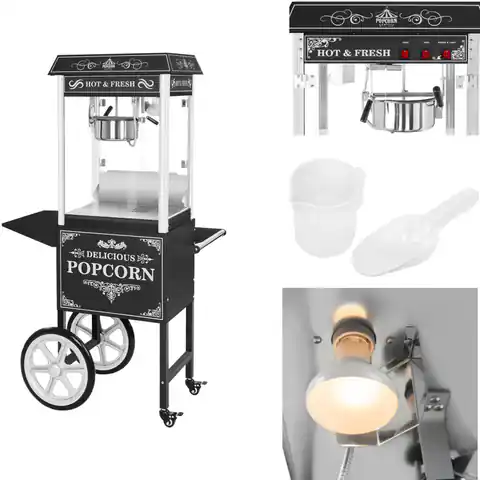 ⁨Profesjonalna wydajna maszyna do popcornu mobilna na wózku 230V 1.6kW czarna⁩ w sklepie Wasserman.eu