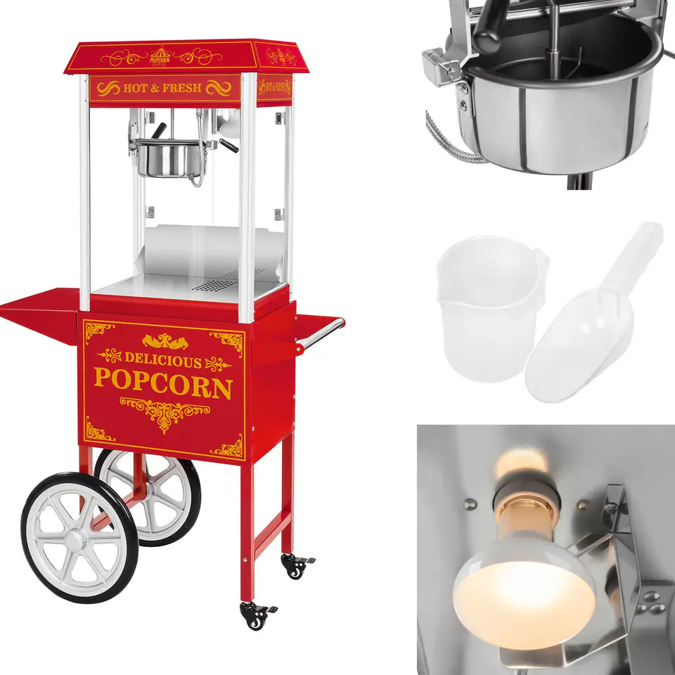 ⁨Professional Efficient Popcorn Machine Mobile On Trolley 230V 1.6kW Red⁩ at Wasserman.eu