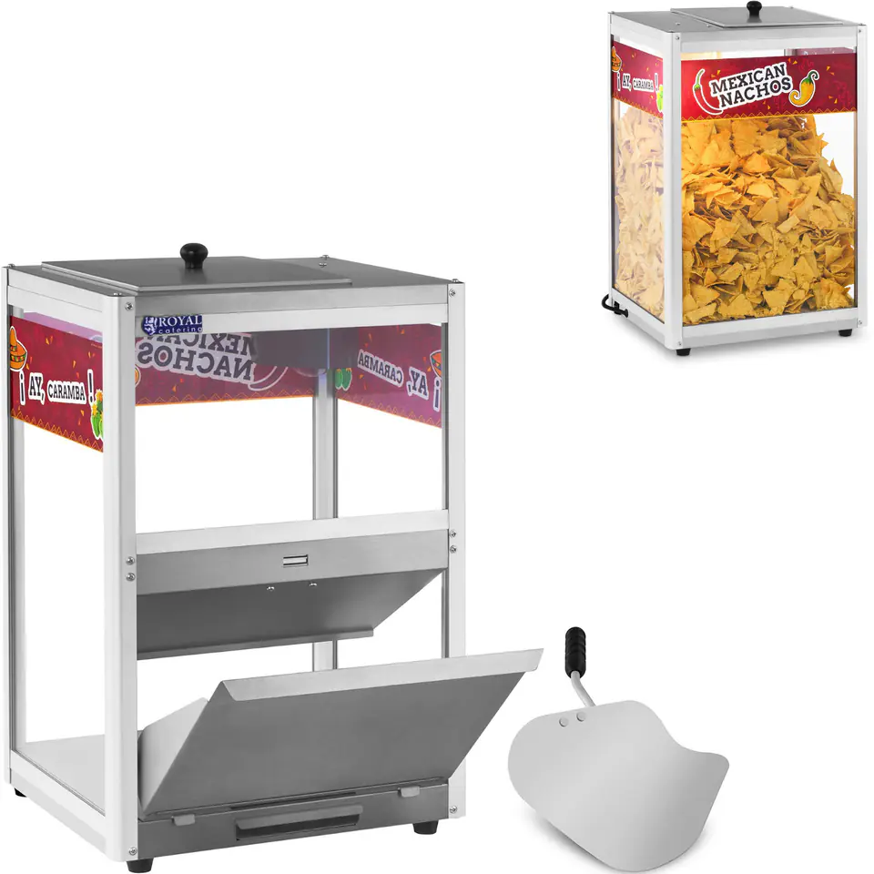 ⁨Heater heating display for peanut nachos popcorn + scoop⁩ at Wasserman.eu