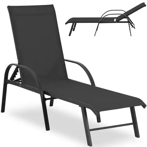 ⁨Garden lounger with adjustable backrest and aluminium frame up to 160 kg black⁩ at Wasserman.eu