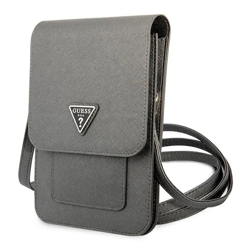 ⁨Guess Handbag GUWBSATMGR grey/grey Saffiano Triangle⁩ at Wasserman.eu