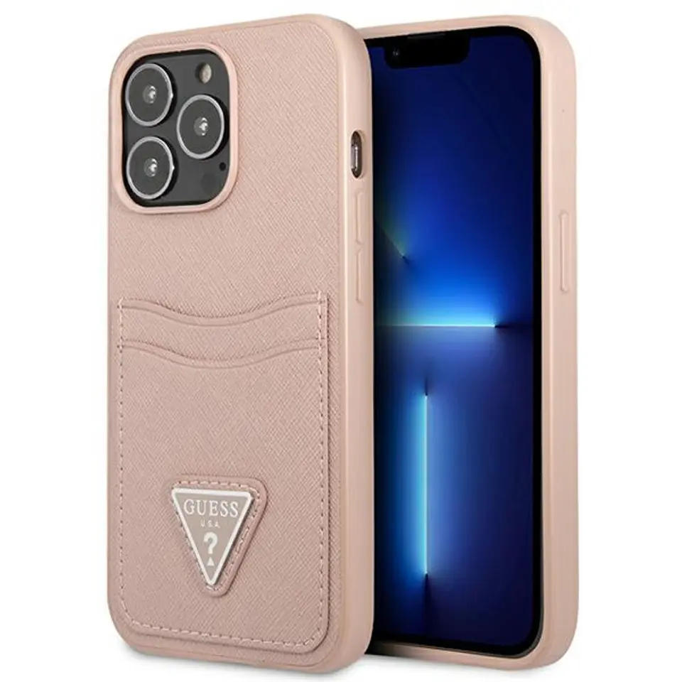 ⁨Guess GUHCP13LPSATPP iPhone 13 Pro / 13 6,1" różowy/pink hardcase SaffianoTriangle Logo Cardslot⁩ w sklepie Wasserman.eu