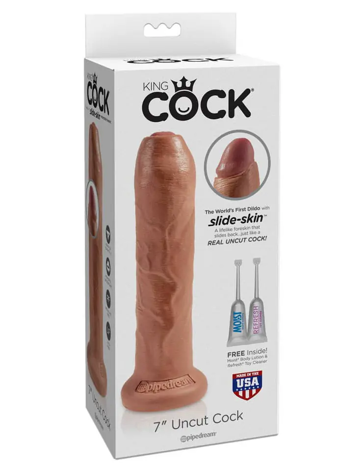 ⁨Dildo z przyssawką Uncut Cock 17, 8 cm King Cock⁩ w sklepie Wasserman.eu