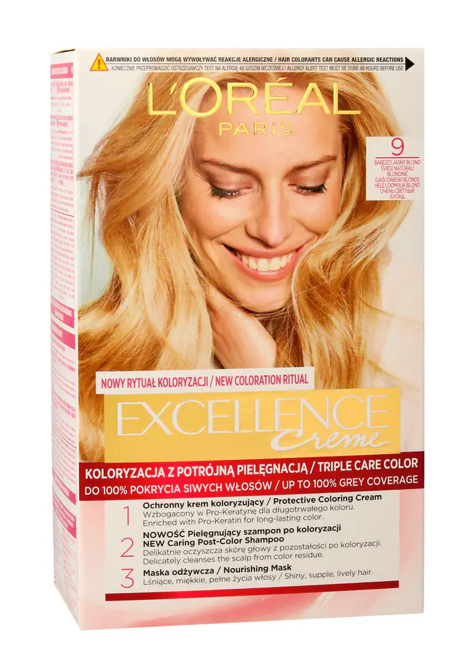 ⁨Loreal Excellence Creme Krem koloryzujący 9 bardzo jasny blond⁩ w sklepie Wasserman.eu