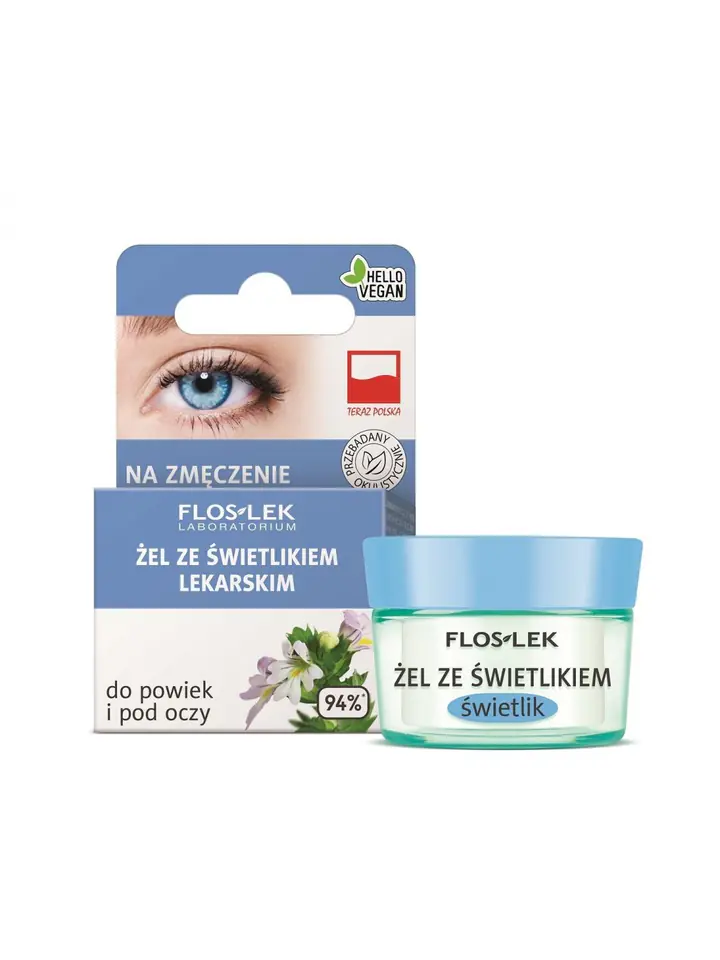 ⁨Floslek Pielęgnacja oczu Żel ze świetlikiem do powiek słoik⁩ w sklepie Wasserman.eu