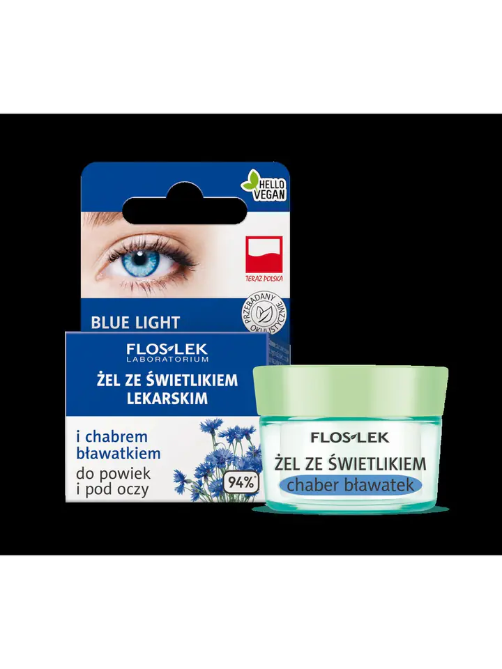 ⁨Floslek Pielęgnacja oczu Żel ze świetlikiem i chabrem do powiek słoik⁩ w sklepie Wasserman.eu