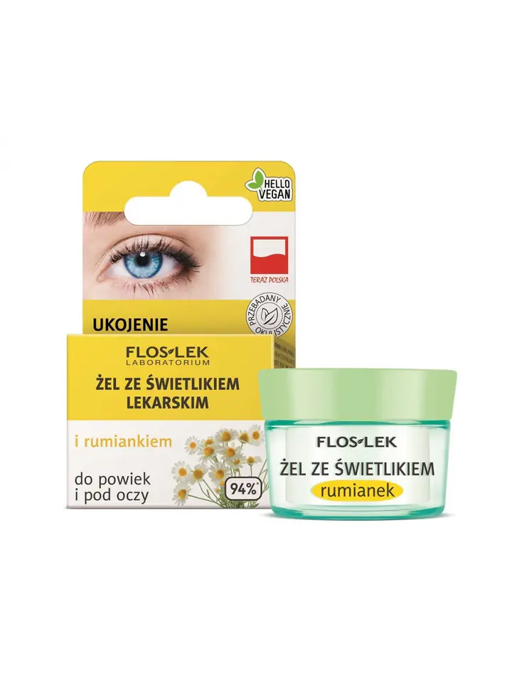 ⁨Floslek Pielęgnacja oczu Żel ze świetlikiem i rumiankiem do powiek słoik⁩ w sklepie Wasserman.eu