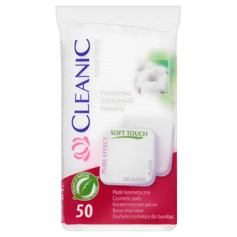 ⁨Cleanic Płatki kosmetyczne Pure Effect Kwadratowe -50 szt⁩ w sklepie Wasserman.eu