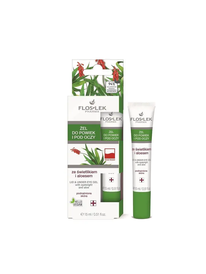 ⁨Floslek Pharma Gel with firefly and aloe vera for the eyelids and under the eyes in a tube 15ml⁩ at Wasserman.eu