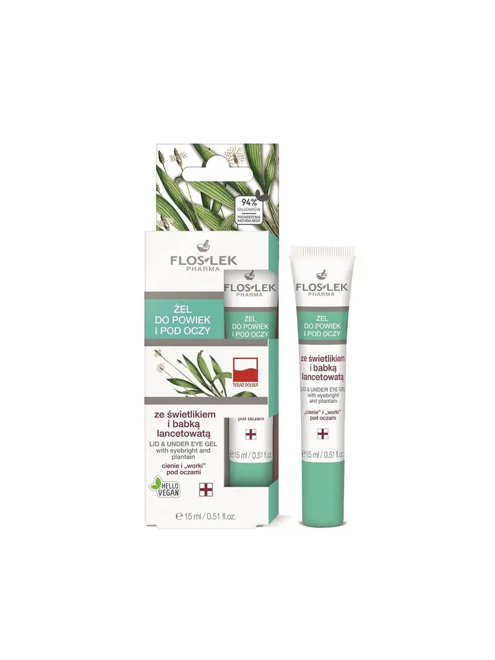 ⁨Floslek Pharma Żel ze świetlikiem i babką lancetowatą do powiek i pod oczy w tubce 15ml⁩ w sklepie Wasserman.eu
