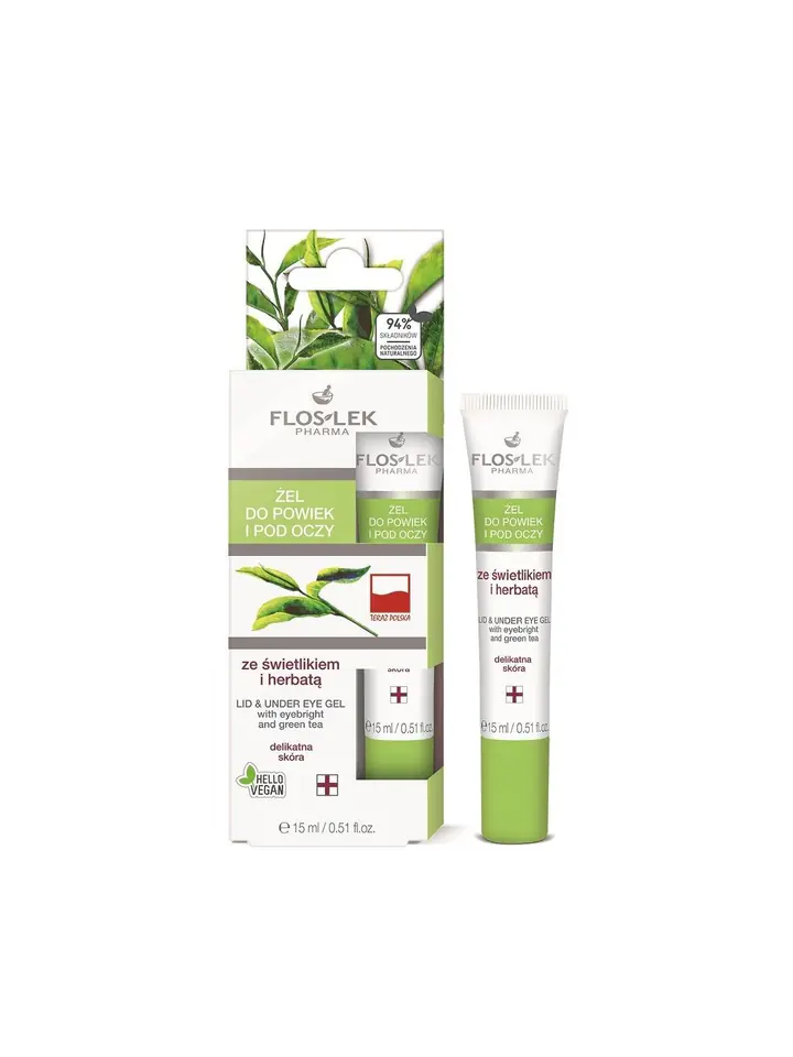 ⁨Floslek Pharma Gel with firefly and tea for eyelids and under the eyes in a tube 15ml⁩ at Wasserman.eu