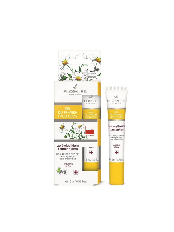 ⁨Floslek Pharma Żel ze świetlikiem i rumiankiem do powiek i pod oczy w tubce 15ml⁩ w sklepie Wasserman.eu
