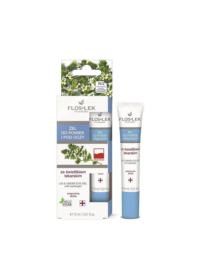 ⁨Floslek Pharma Żel ze świetlikiem lekarskim do powiek i pod oczy w tubce 15ml⁩ w sklepie Wasserman.eu