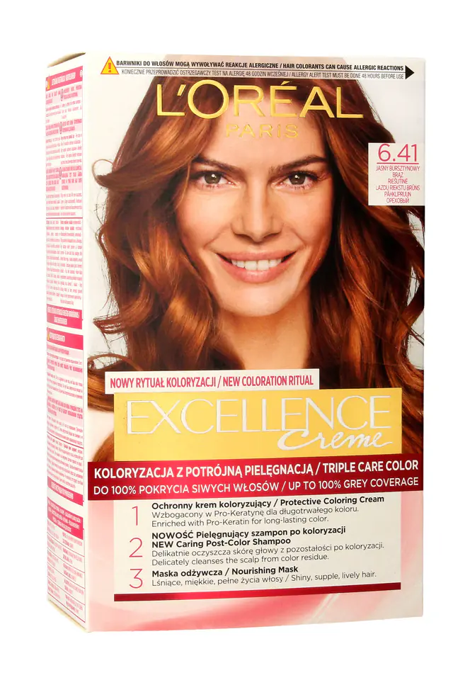 ⁨Loreal Excellence Creme Krem koloryzujący 6,41 Jasny Bursztynowy Brąz⁩ w sklepie Wasserman.eu