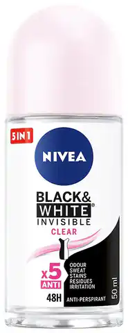 ⁨Nivea Black&White Invisible Clear Antiperspirant roll-on women, 50ml⁩ at Wasserman.eu