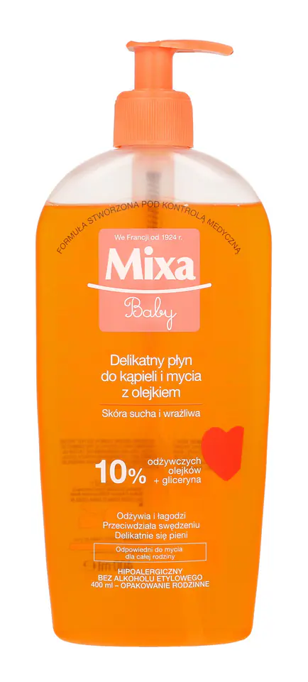 ⁨Mixa Baby Płyn do kąpieli i mycia z olejkiem 400ml⁩ w sklepie Wasserman.eu