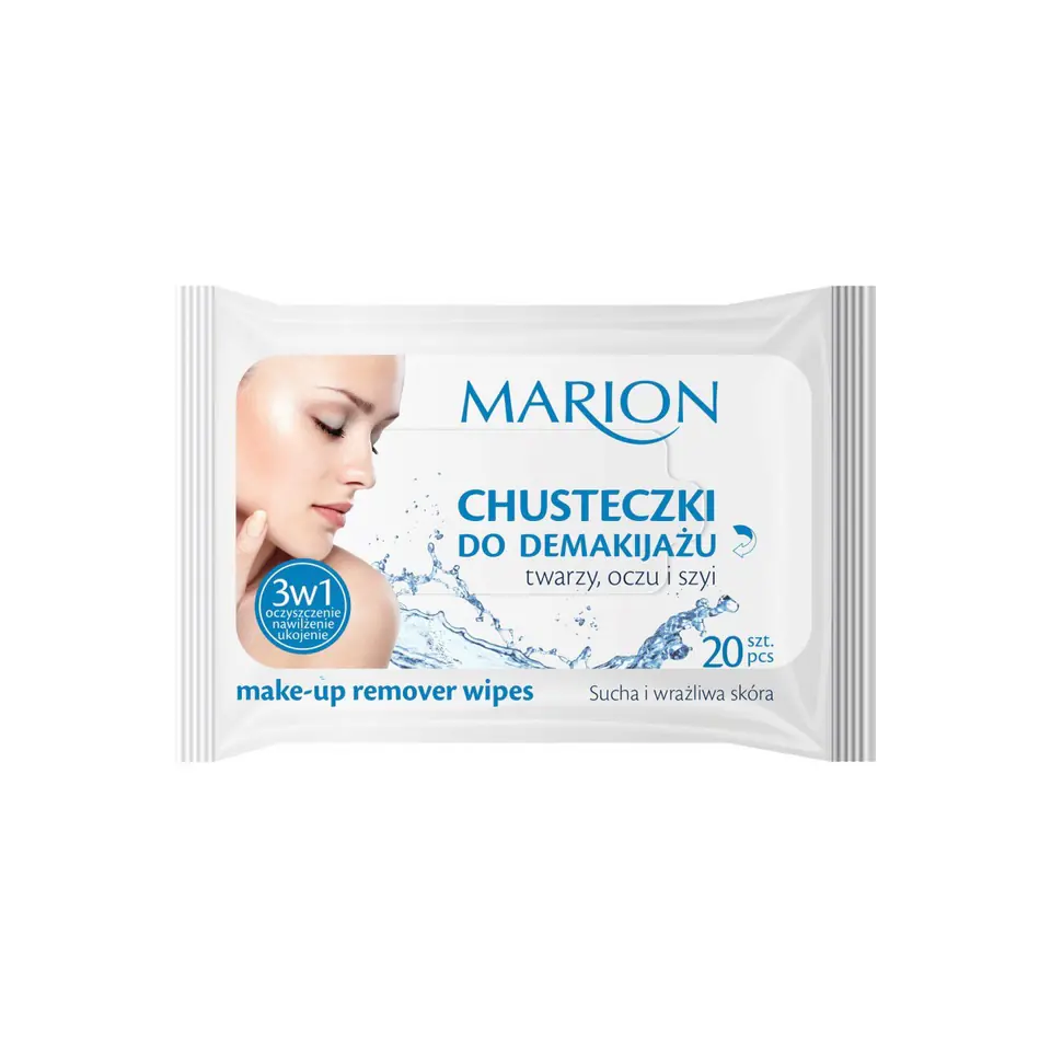 ⁨Marion Face, Eye and Neck Makeup Remover Wipes for Dry and Sensitive Skin 1op.-20pcs⁩ at Wasserman.eu