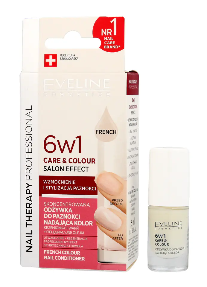 ⁨Eveline Nail Therapy Lakier odżywka 6w1 Care & Colour French 5ml⁩ w sklepie Wasserman.eu
