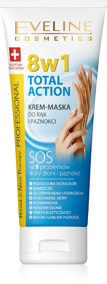 ⁨Eveline Hand & Nail Therapy Total Action 8in1 Cream-mask for hands and nails 75ml⁩ at Wasserman.eu