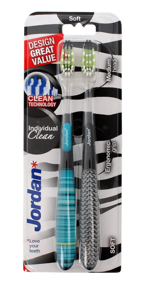 ⁨Jordan Toothbrush Duo Individual Clean Soft -2pcs⁩ at Wasserman.eu